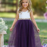 Sleeveless Eggplant Purple Lace and Tulle Flower Girl Dress - The Little Kitten Boutique