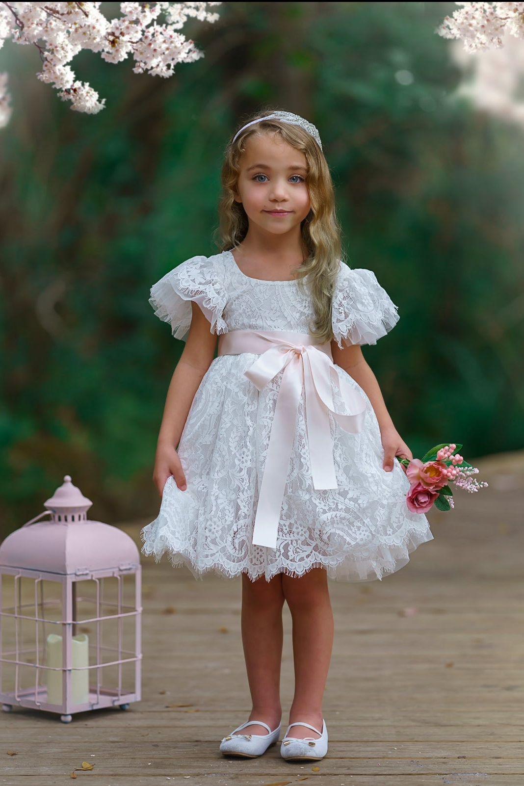 Flower Girl Dress / Special Occasion Dress for Girls, with Ruffle Sleeve - The Little Kitten Boutique