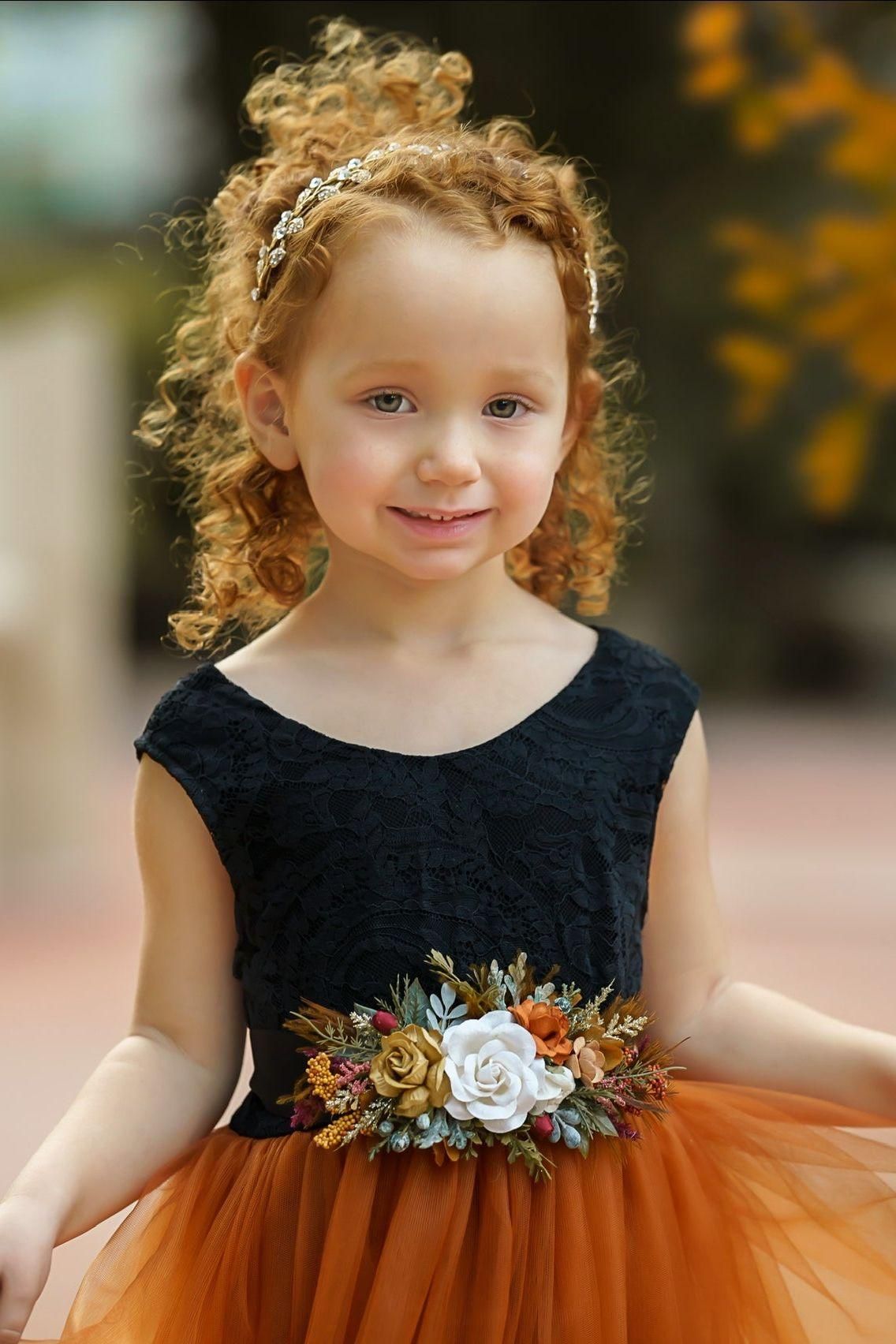 Sleeveless Black and Burnt Orange Flower Girl Dress - The Little Kitten Boutique