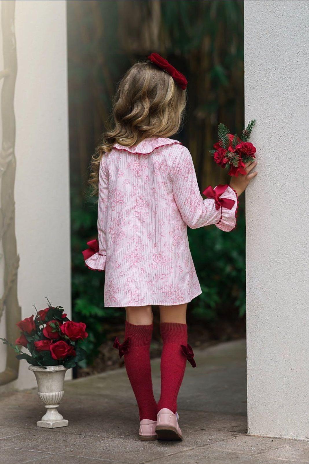 Pink and Red Toile Girls Babydoll Dress-Perfect Holiday Dress - The Little Kitten Boutique