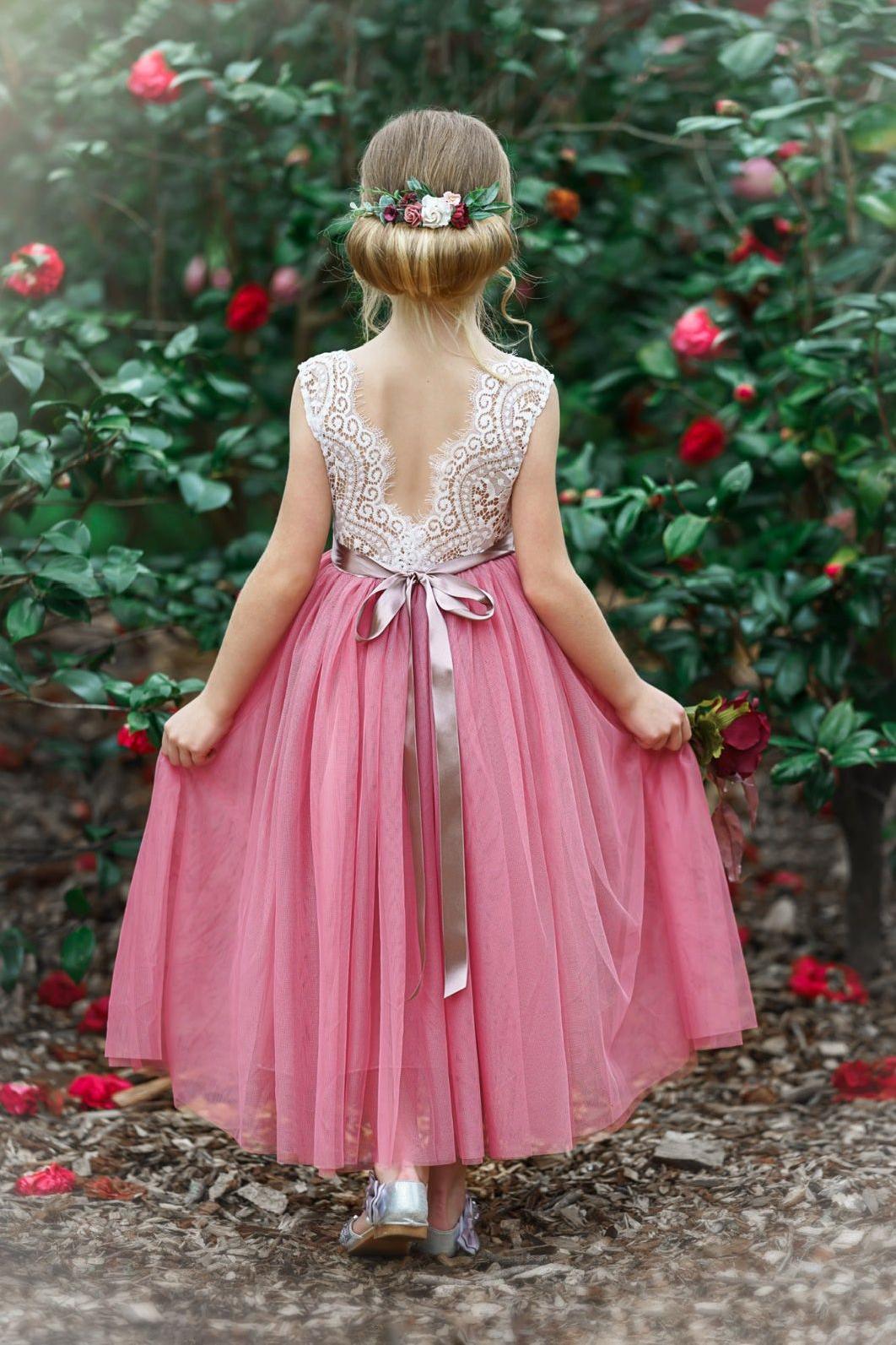 Sleeveless Lace and Tulle Flower Girl Dress - The Little Kitten Boutique