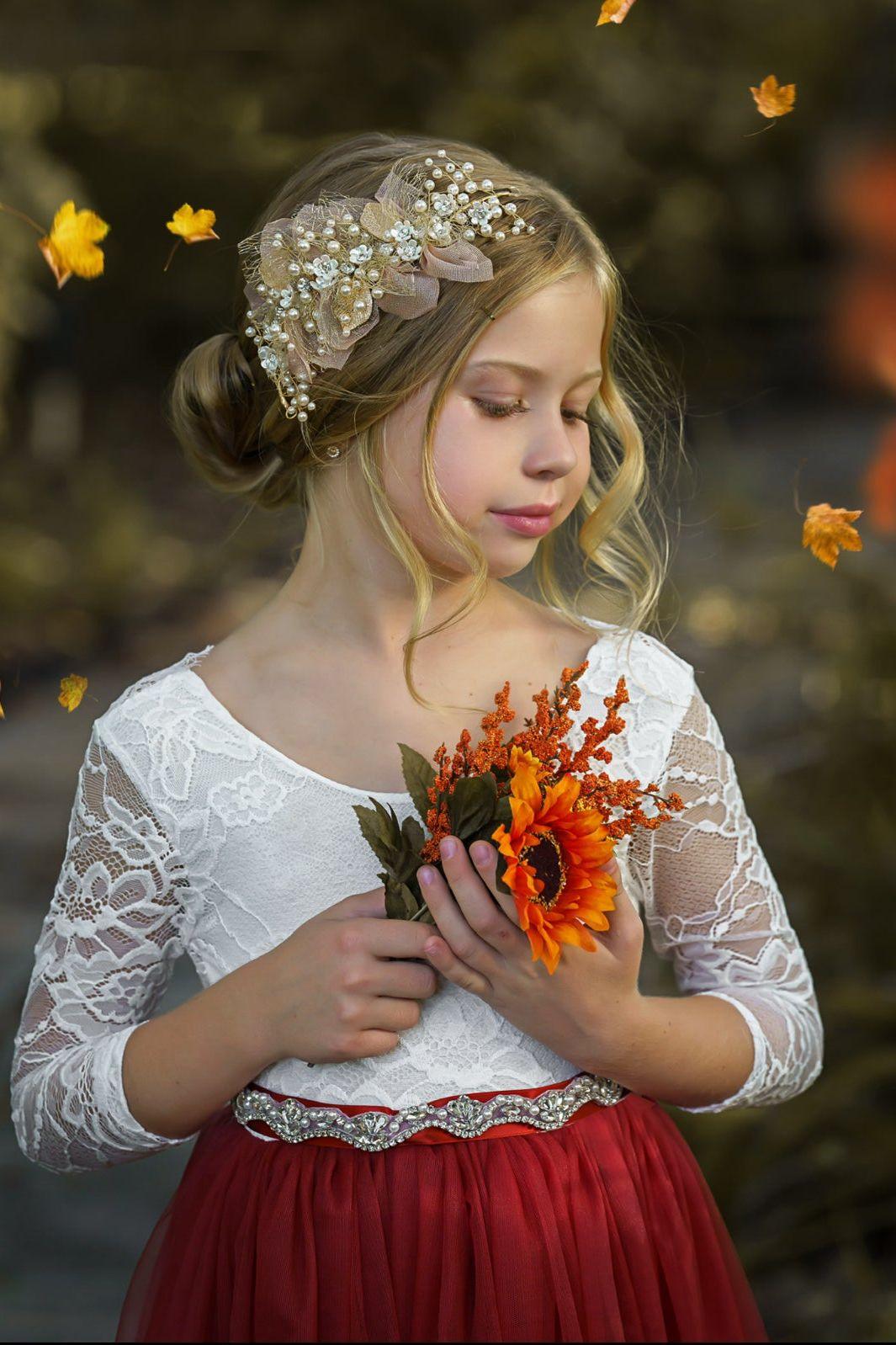 Sleeveless and Long Sleeve, Fall Inspired Burnt Orange and Rust Flower Girl Dresses - The Little Kitten Boutique