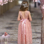 Sleeveless Ankle-Length Lace Flower Girl Dress - Rose, White, Ivory - The Little Kitten Boutique