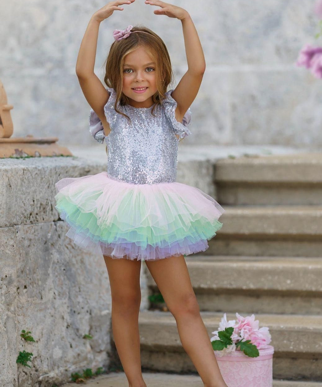 Silver Girls Sequin Bodysuit Leotard and Tutu Set - The Little Kitten Boutique