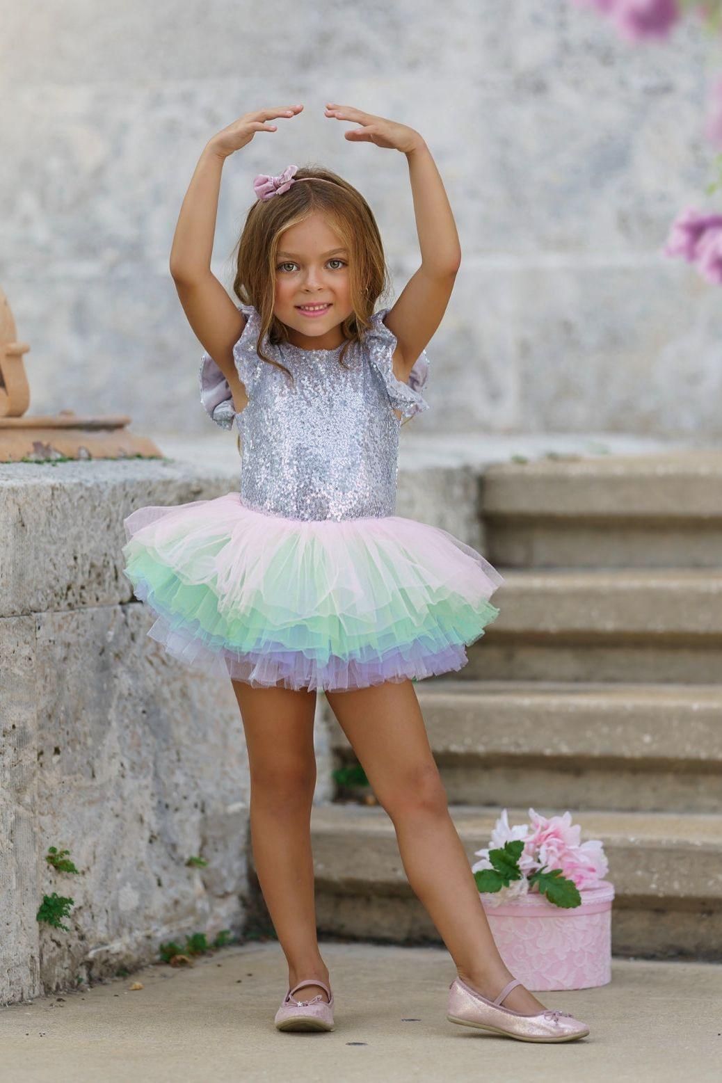 Silver Girls Sequin Bodysuit Leotard and Tutu Set - The Little Kitten Boutique