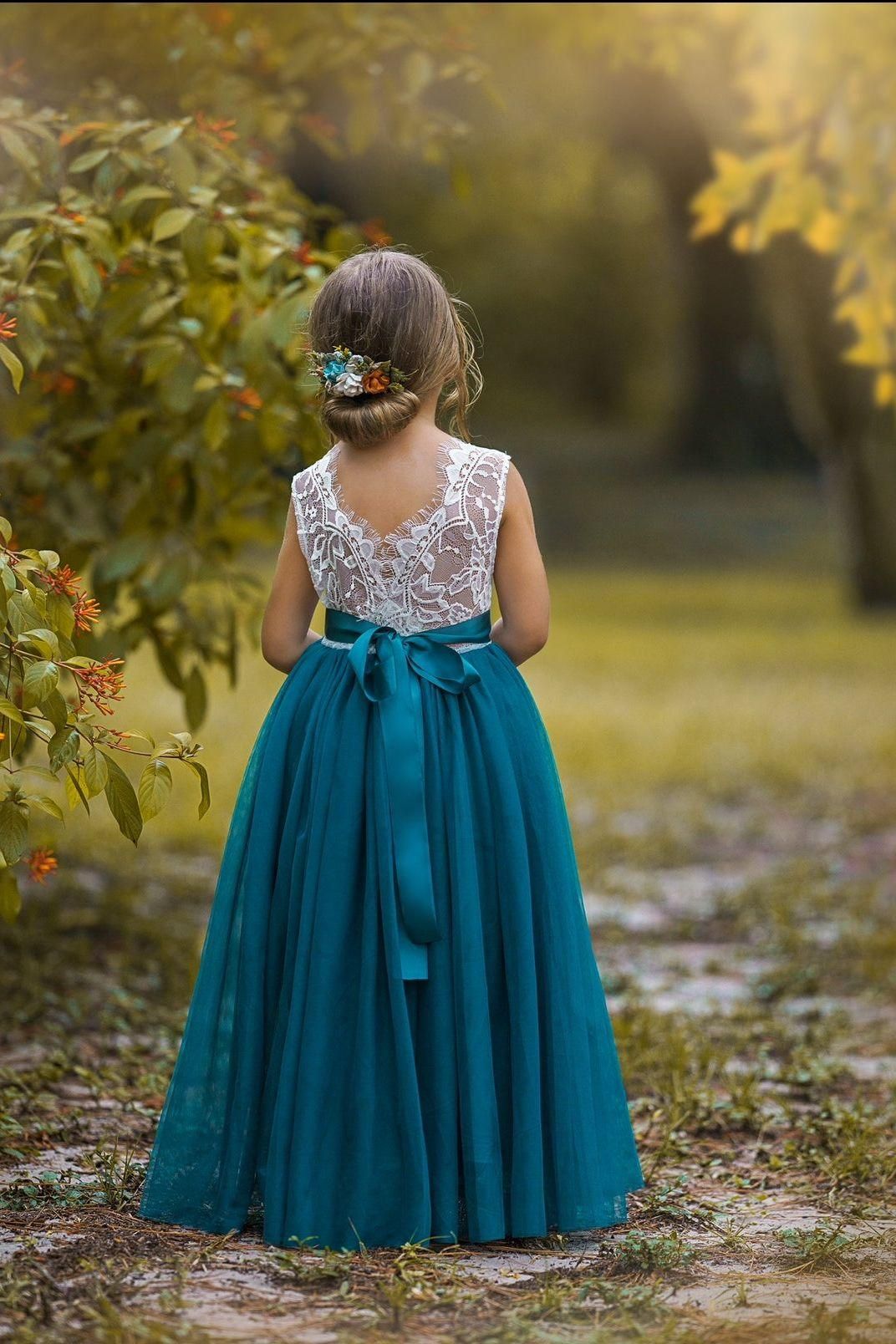 Sleeveless Teal Blue Flower Girl Dress - Perfect for Any Style Wedding - The Little Kitten Boutique