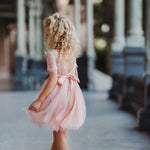 Short Sleeve Lace and Tulle Rose Flower Girl Dress - The Little Kitten Boutique