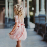 Short Sleeve Lace and Tulle Rose Flower Girl Dress - The Little Kitten Boutique