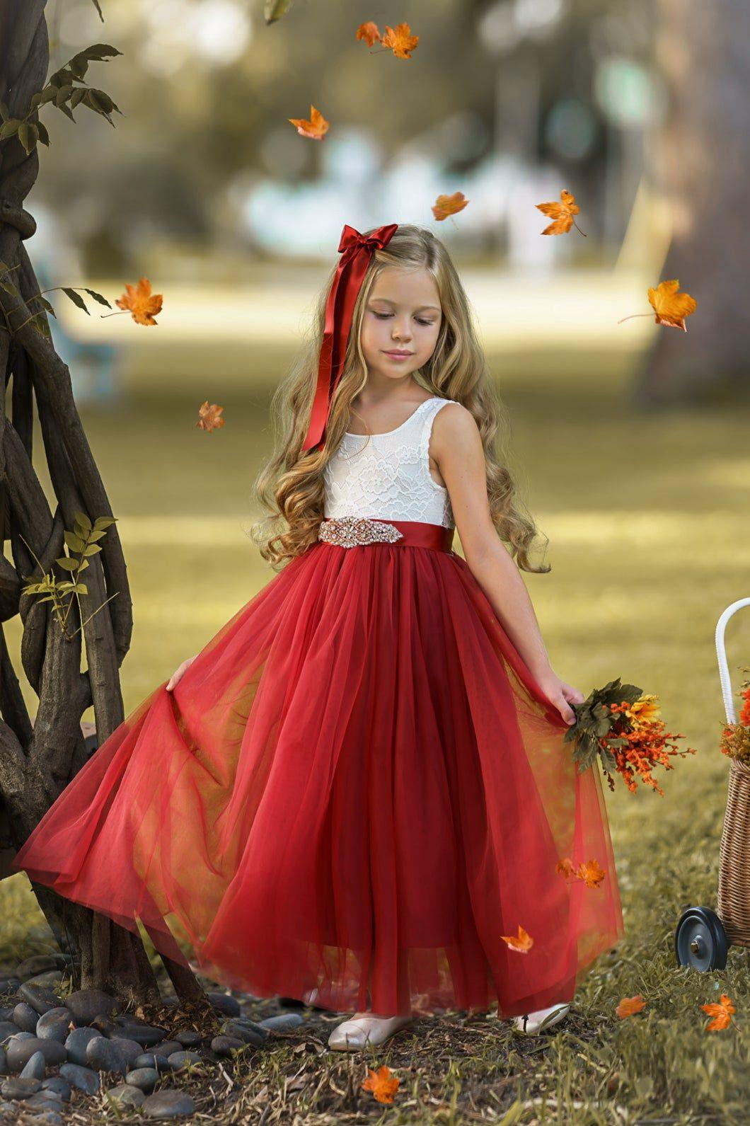 Sleeveless and Long Sleeve, Fall Inspired Burnt Orange and Rust Flower Girl Dresses - The Little Kitten Boutique