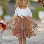 Knee Length Burnt Orange Floral Embroidered Flower Girl Dresses - The Little Kitten Boutique