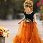 Sleeveless Black and Burnt Orange Flower Girl Dress - The Little Kitten Boutique