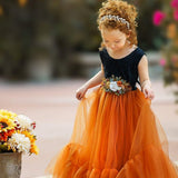 Sleeveless Black and Burnt Orange Flower Girl Dress - The Little Kitten Boutique