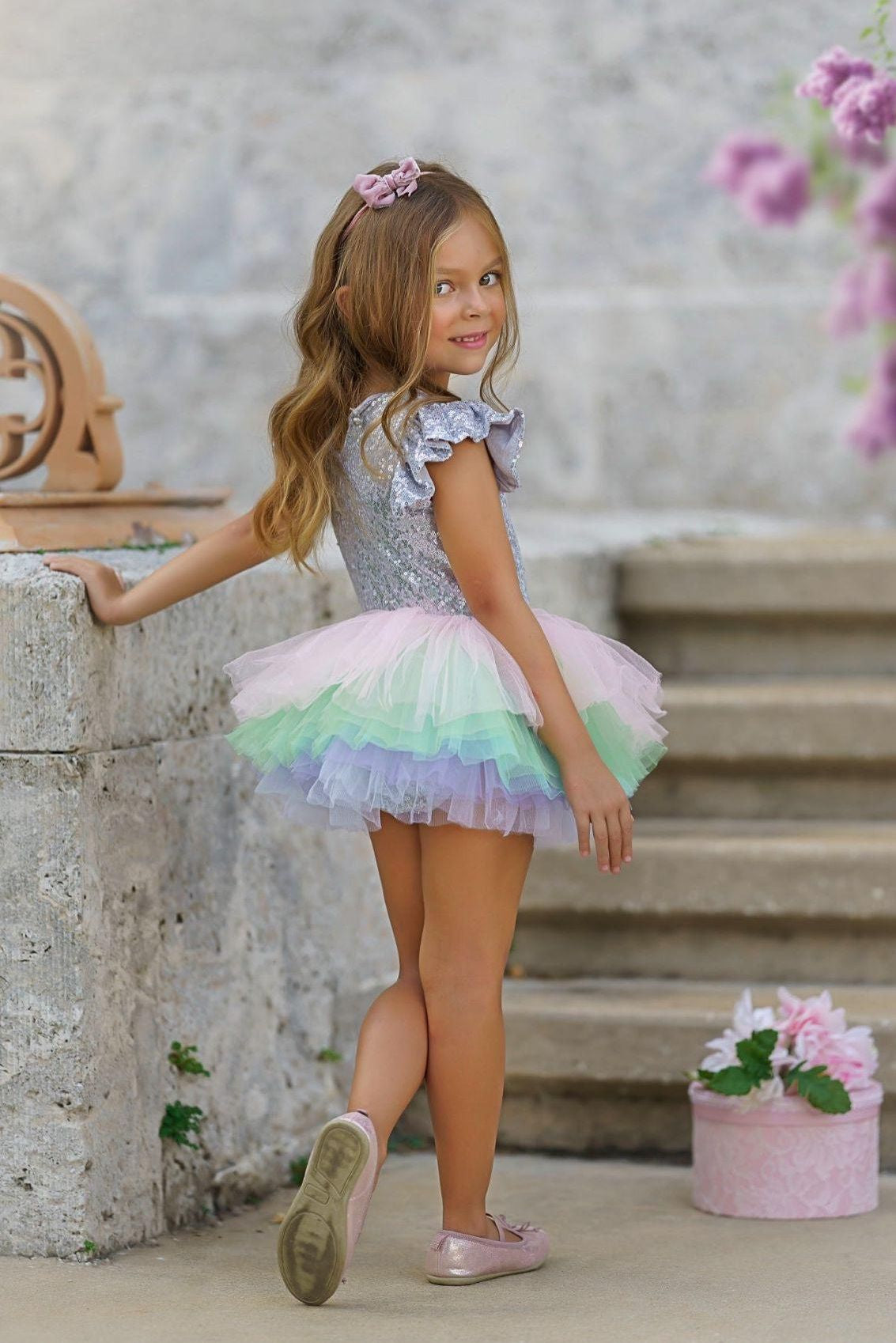 Silver Girls Sequin Bodysuit Leotard and Tutu Set - The Little Kitten Boutique