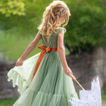 Sleeveless Sage Green Flower Girl Dress- Mermaid Bottom Layer - The Little Kitten Boutique