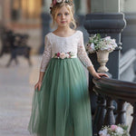 Dusty Blue and Sage Green tulle and lace Flower Girl dress - The Little Kitten Boutique