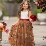 Sleeveless Floral Embroidered Burnt Orange Flower Girl Dress - The Little Kitten Boutique