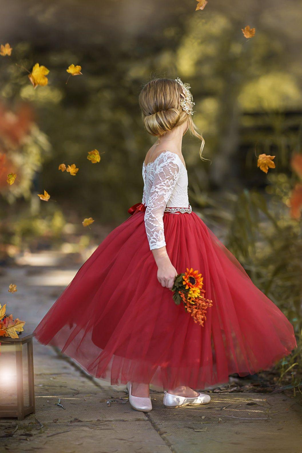 Sleeveless and Long Sleeve, Fall Inspired Burnt Orange and Rust Flower Girl Dresses - The Little Kitten Boutique