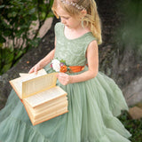 Sleeveless Sage Green Flower Girl Dress- Mermaid Bottom Layer - The Little Kitten Boutique