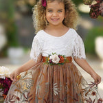 Knee Length Burnt Orange Floral Embroidered Flower Girl Dresses - The Little Kitten Boutique