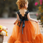 Sleeveless Black and Burnt Orange Flower Girl Dress - The Little Kitten Boutique