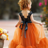 Sleeveless Black and Burnt Orange Flower Girl Dress - The Little Kitten Boutique