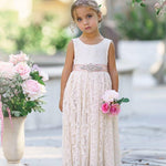 Sleeveless Lace Boho Flower Girl Dress with V-Back and Eyelash Lace - The Little Kitten Boutique