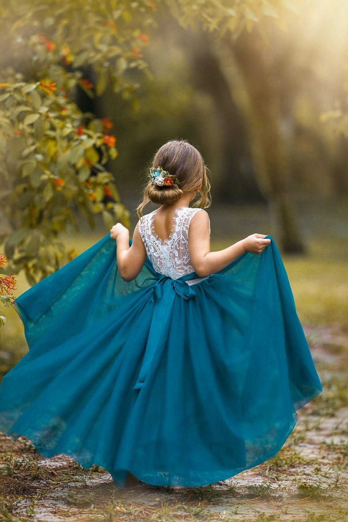 Sleeveless Teal Blue Flower Girl Dress - Perfect for Any Style Wedding - The Little Kitten Boutique