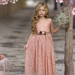 Sleeveless Ankle-Length Lace Flower Girl Dress - Rose, White, Ivory - The Little Kitten Boutique