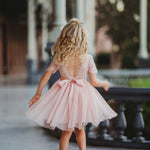 Short Sleeve Lace and Tulle Rose Flower Girl Dress - The Little Kitten Boutique