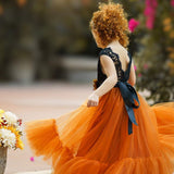 Sleeveless Black and Burnt Orange Flower Girl Dress - The Little Kitten Boutique