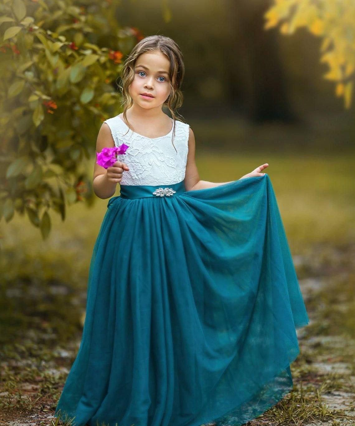 Sleeveless Teal Blue Flower Girl Dress - Perfect for Any Style Wedding - The Little Kitten Boutique