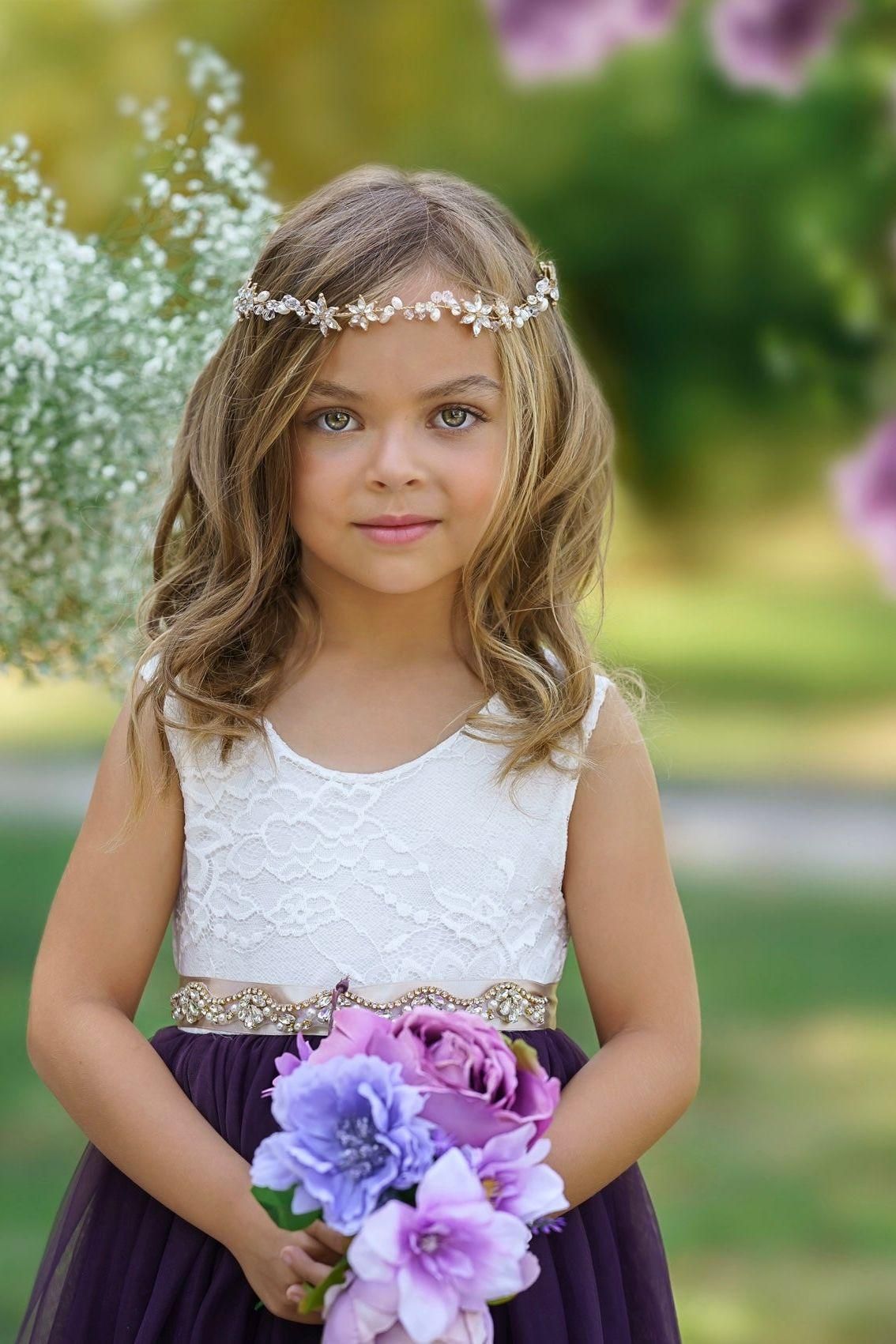 Sleeveless Eggplant Purple Lace and Tulle Flower Girl Dress - The Little Kitten Boutique