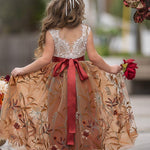 Sleeveless Floral Embroidered Burnt Orange Flower Girl Dress - The Little Kitten Boutique