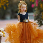 Sleeveless Black and Burnt Orange Flower Girl Dress - The Little Kitten Boutique