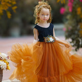 Sleeveless Black and Burnt Orange Flower Girl Dress - The Little Kitten Boutique