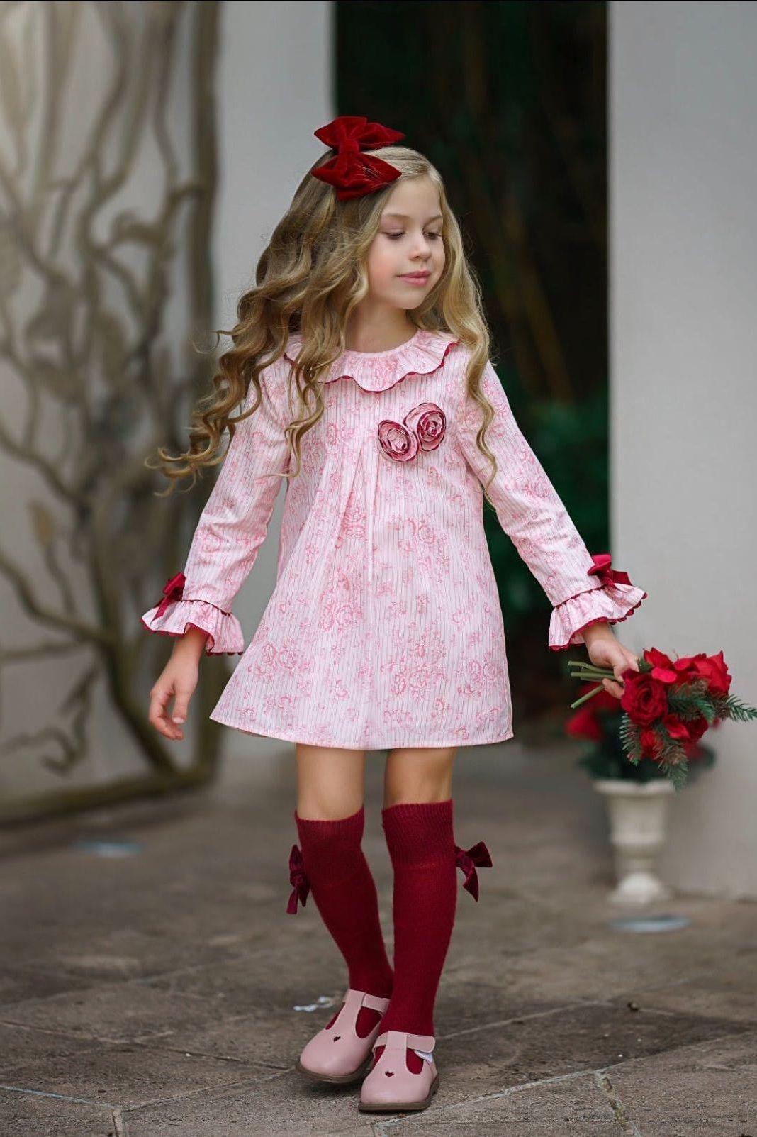 Pink and Red Toile Girls Babydoll Dress-Perfect Holiday Dress - The Little Kitten Boutique