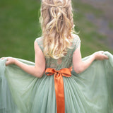 Sleeveless Sage Green Flower Girl Dress- Mermaid Bottom Layer - The Little Kitten Boutique