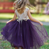 Sleeveless Eggplant Purple Lace and Tulle Flower Girl Dress - The Little Kitten Boutique