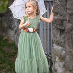 Sleeveless Sage Green Flower Girl Dress- Mermaid Bottom Layer - The Little Kitten Boutique