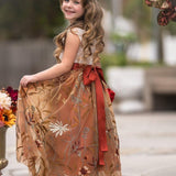 Sleeveless Floral Embroidered Burnt Orange Flower Girl Dress - The Little Kitten Boutique