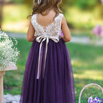 Sleeveless Eggplant Purple Lace and Tulle Flower Girl Dress - The Little Kitten Boutique