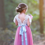 Lace Butterfly Cap Sleeve Special Occasion Lace and tulle flower girl dress - The Little Kitten Boutique