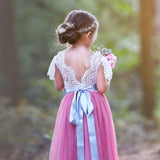 Lace Butterfly Cap Sleeve Special Occasion Lace and tulle flower girl dress - The Little Kitten Boutique