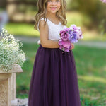 Sleeveless Eggplant Purple Lace and Tulle Flower Girl Dress - The Little Kitten Boutique