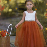 Sleeveless and Long Sleeve, Fall Inspired Burnt Orange and Rust Flower Girl Dresses - The Little Kitten Boutique