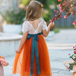 Fall Inspired Burnt Orange short sleeve flower girl dress - The Little Kitten Boutique