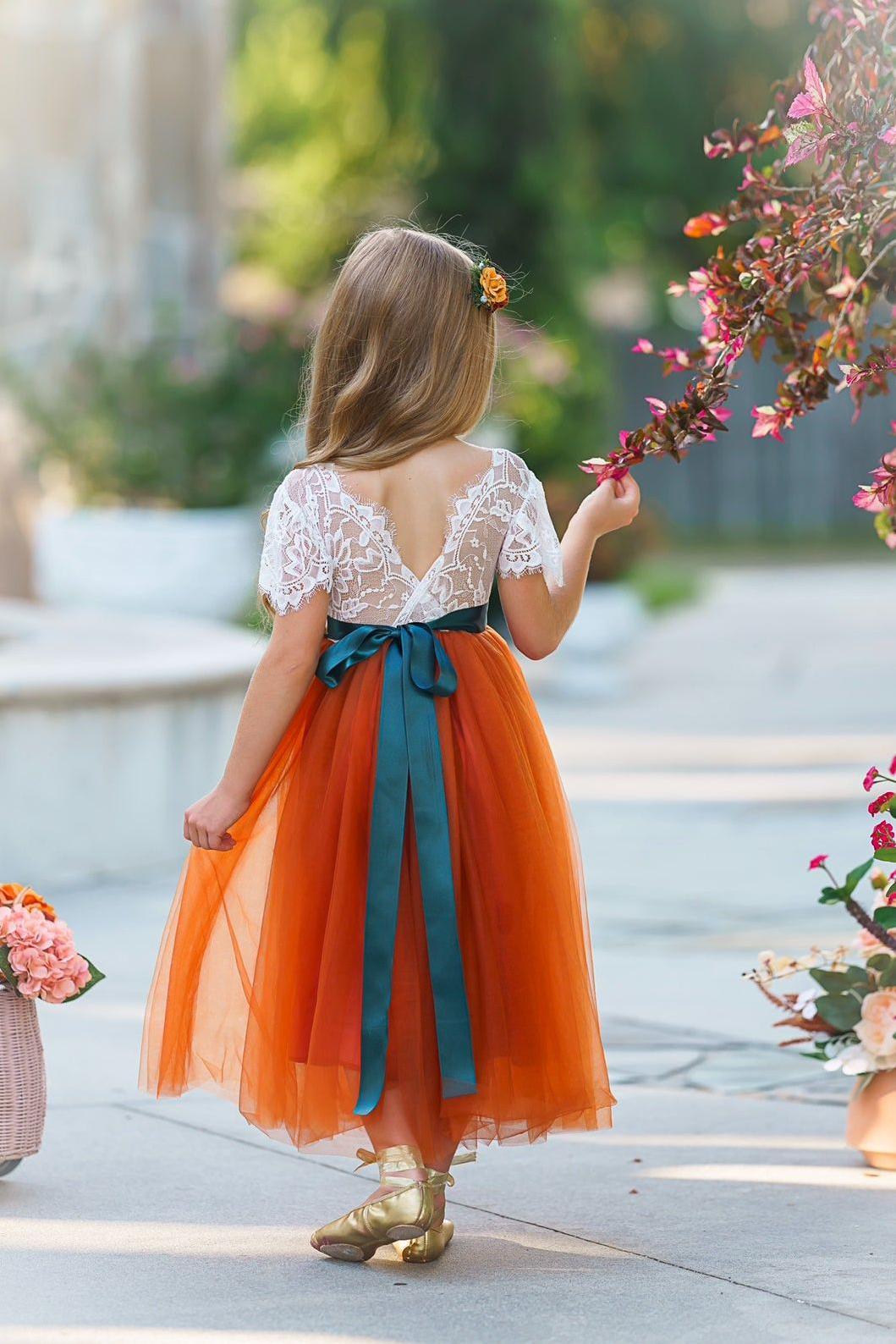Fall Inspired Burnt Orange short sleeve flower girl dress - The Little Kitten Boutique