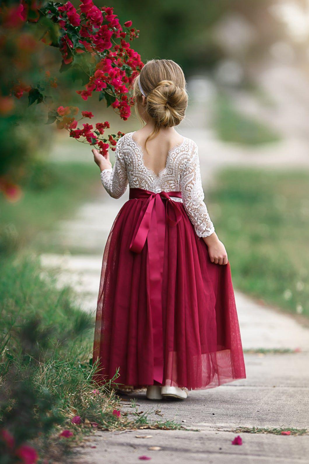 Long Sleeve Flower Girl Dresses - The Little Kitten Boutique