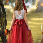 Sleeveless Burnt Orange Tulle and Lace Flower Girl Dress-magical fall dress - The Little Kitten Boutique
