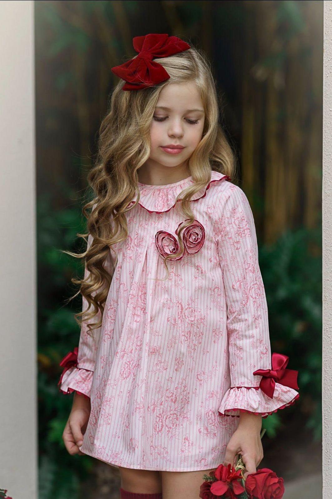 Pink and Red Toile Girls Babydoll Dress-Perfect Holiday Dress - The Little Kitten Boutique